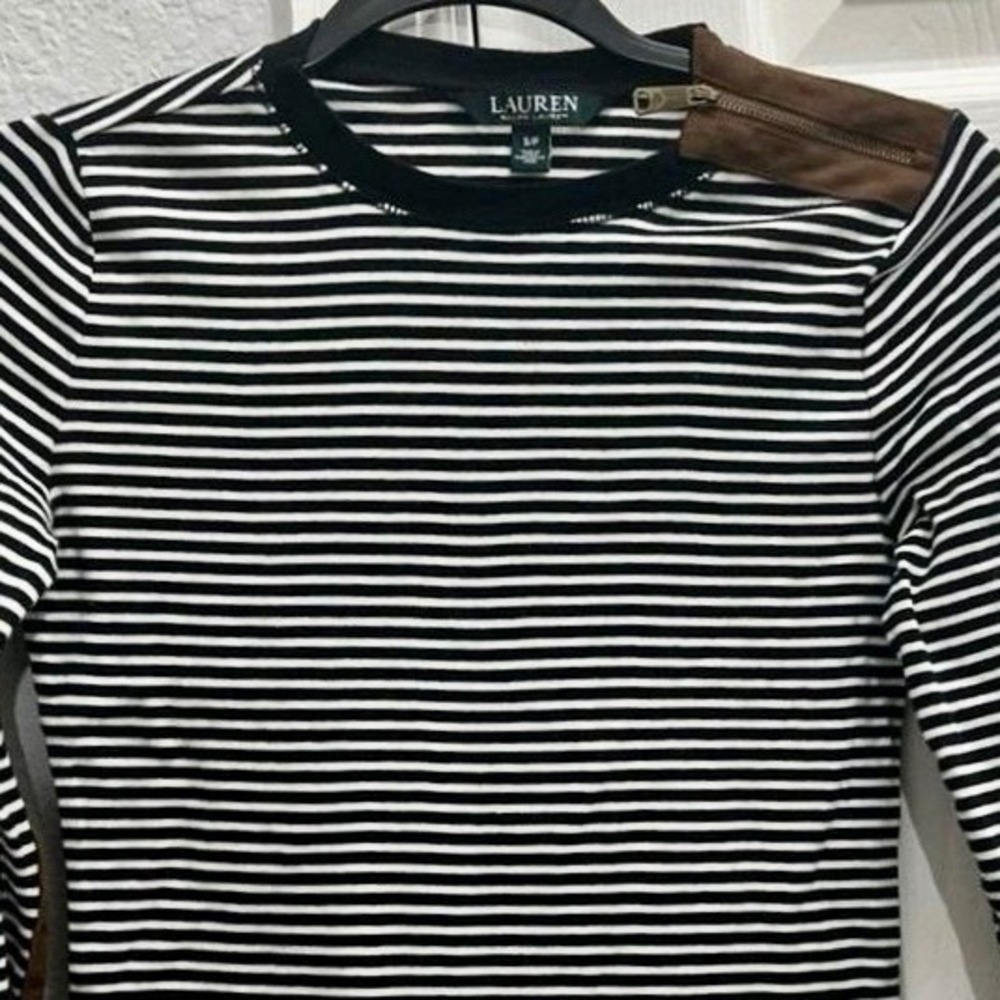 Lauren Ralph‎ Lauren Striped Long Sleeve Top Shoulder Detail Size Small